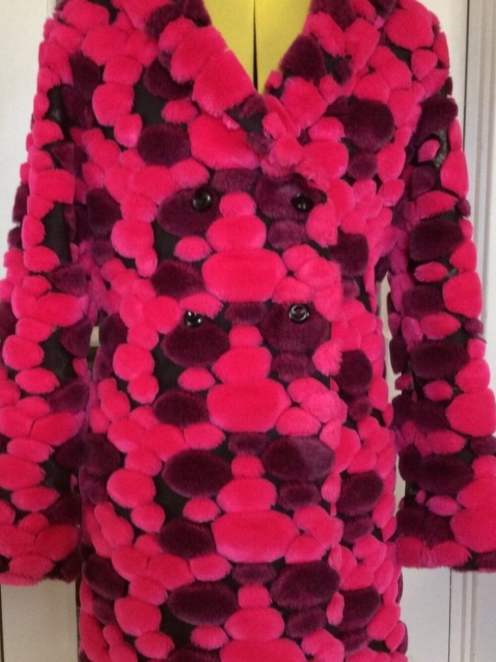 Vintage Hourglass Fuchsia Faux Fur Coat